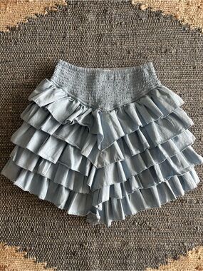 Love The Label Tiered Ruffle Mini Skirt Blue Gray Boho Cottagecore Size S
